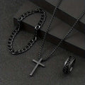 Men’s Cross Jewelry Set – Black Necklace Ring Bracelet Fashion Accessories Gift Set