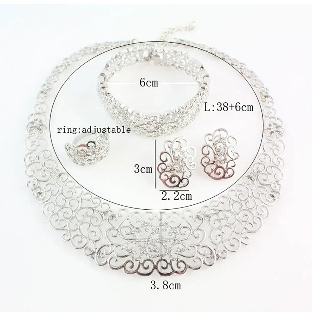 Parure de Bijoux Mariée – Collier, Boucles d'Oreilles, Bague & Bracelet (Argent)