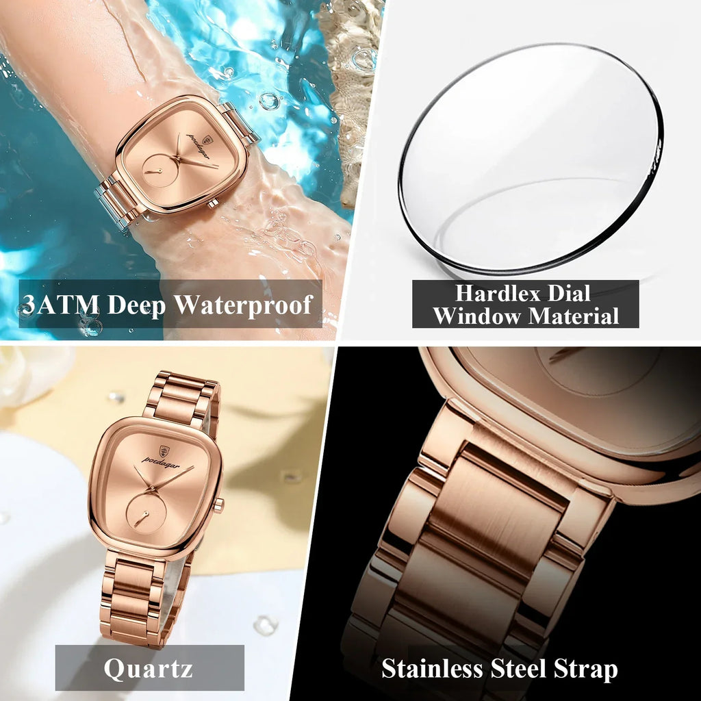 Montre Femme Acier Inoxydable Waterproof – Quartz Minimaliste (Or Rose)