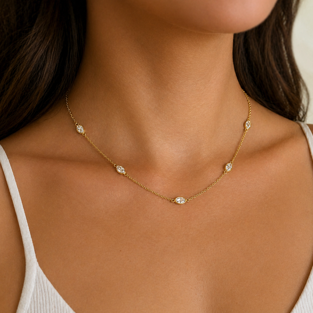 Bracelet & Choker Cristal Ovale – Bijou Fin Minimaliste